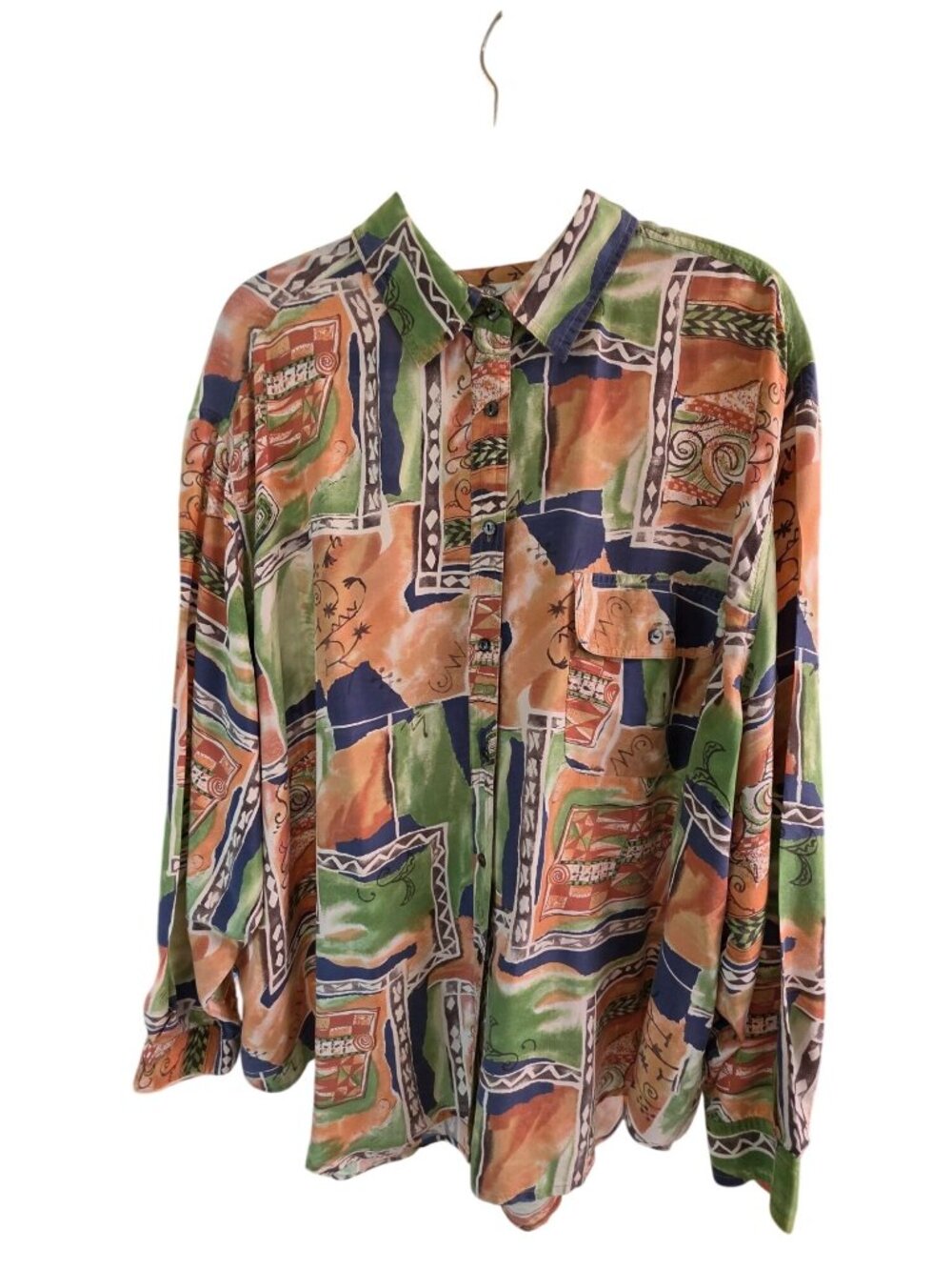 Silks Vintage Silk Tribal Geometric Shirt 3X Southwestern Art Academic